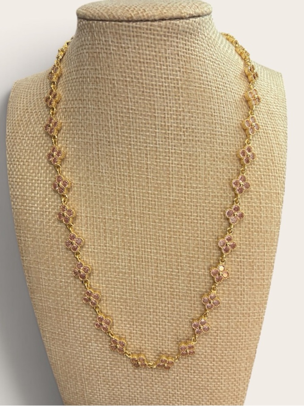 Gold Filled Clover Link Necklace in Pink  - Women Jewelry